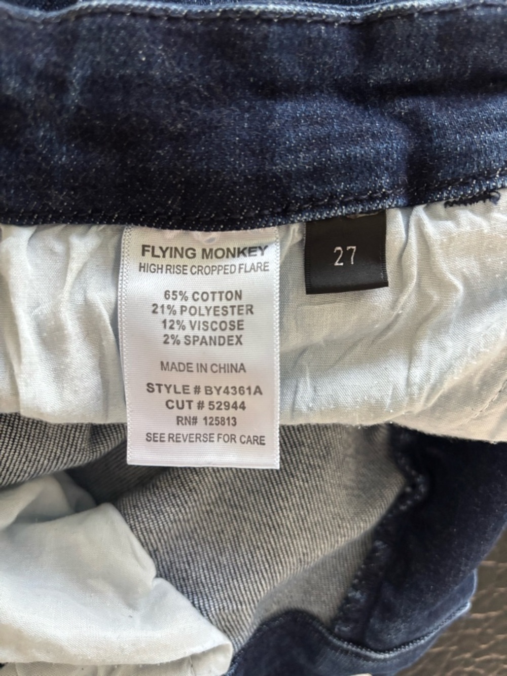 Flying Monkey High Rise Cropped Flare Jeans Dark Wash Raw Hem Size 27 - Picture 5 of 10